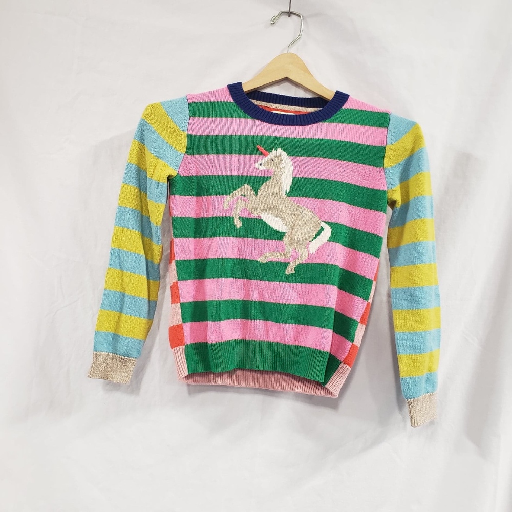 Mini Boden Kids Unicorn Striped Sweater Sz 9-10 Yr